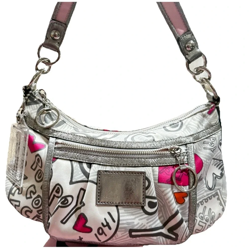 Coach | Bags | Coach Poppy Hearts Glitter Hobo Shoulder Purse Bag 